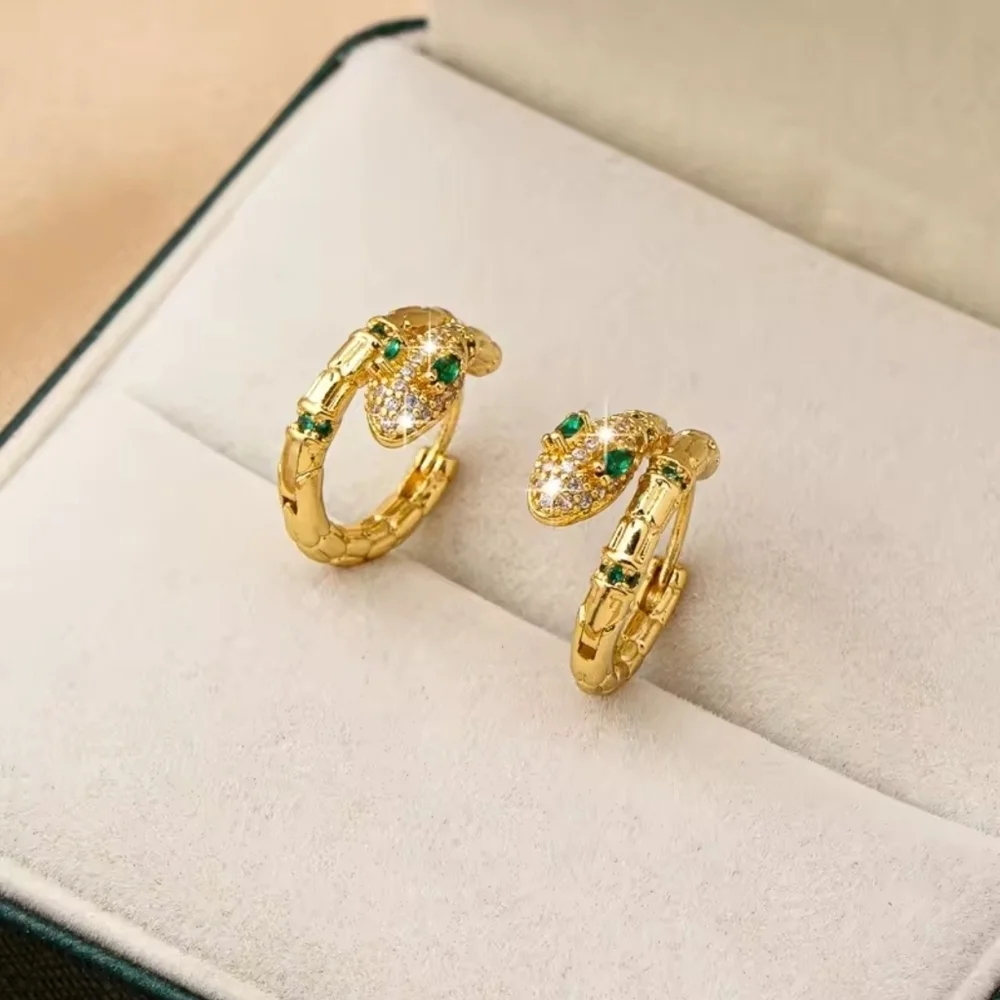 Elegant Gold Hoop Earrings with Green Accents